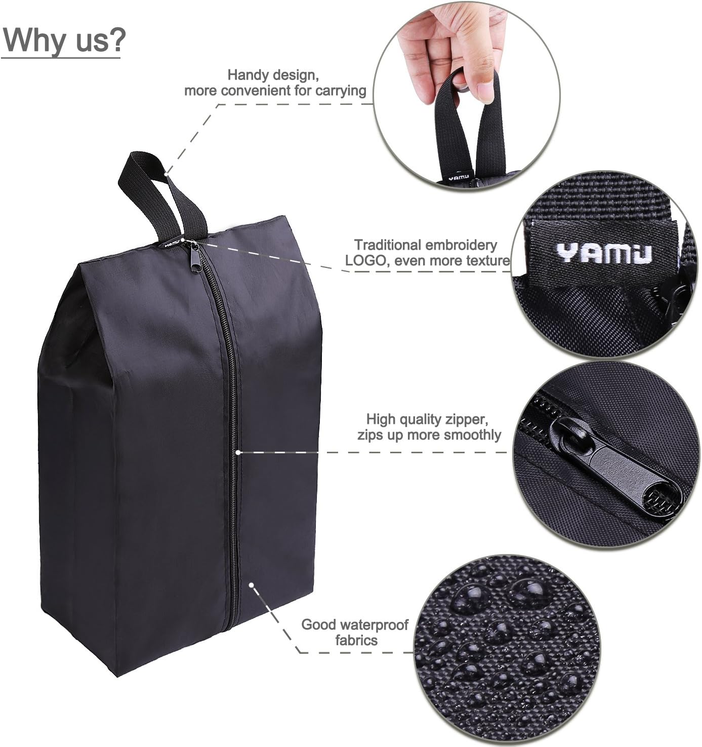 YAMIU Travel Shoe Bags Set of 4 Waterproof Nylon with Zipper for Men & Women, Black: Sports & Outdoors