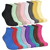 16 Pairs Fuzzy Socks for Women, Soft Microfiber Colorful Plush Warm Slipper Socks, Non Skid Cozy Crew Sock to Fits Shoe Size 4-10