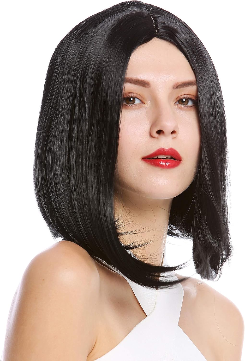 WIG ME UP - YZF-4356-1 Lady Quality Wig short shoulder length Bob Longbob straight middle-parting black, black (1), Länge: ca. 30 cm
