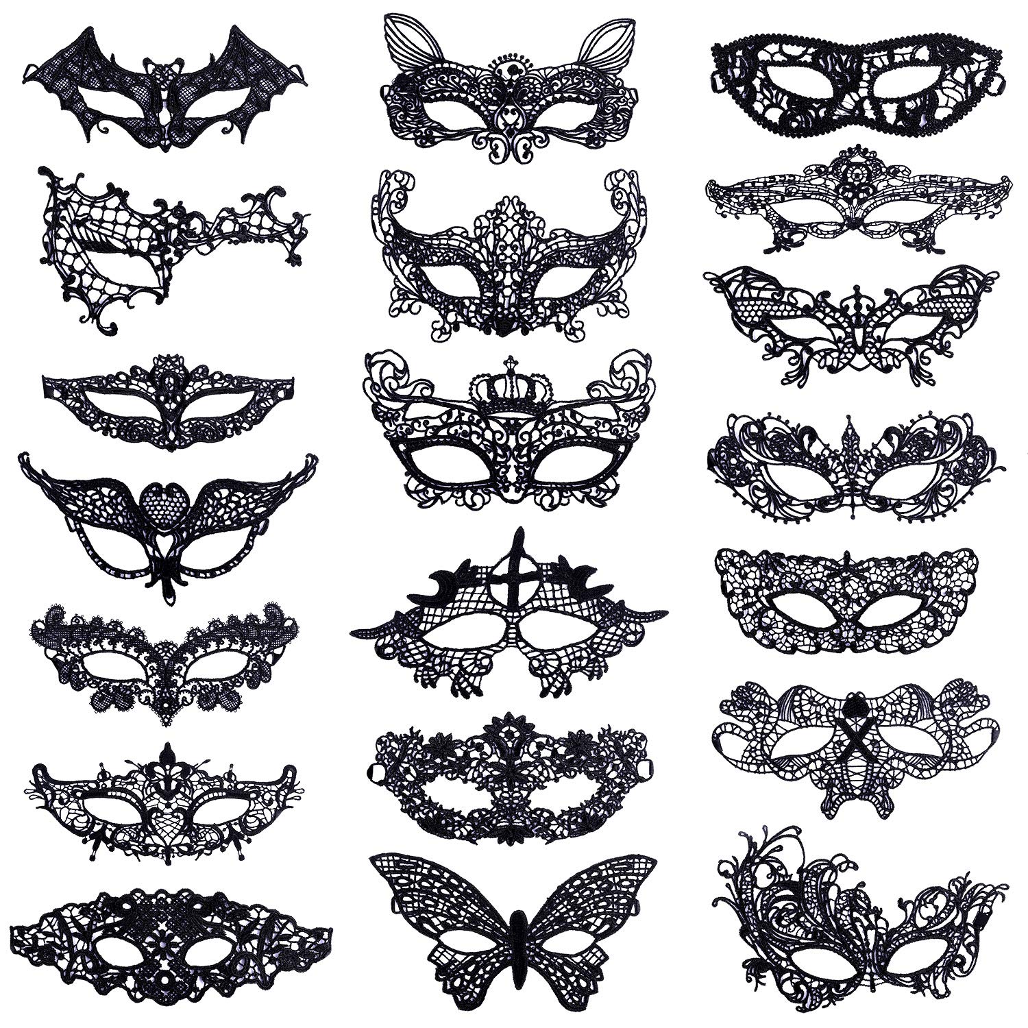 Heveer Lace Mask Masquerade Masks Women Sexy Venetian Eyemask for Halloween Carnival Party Costume Ball 20 Pack,Black,M