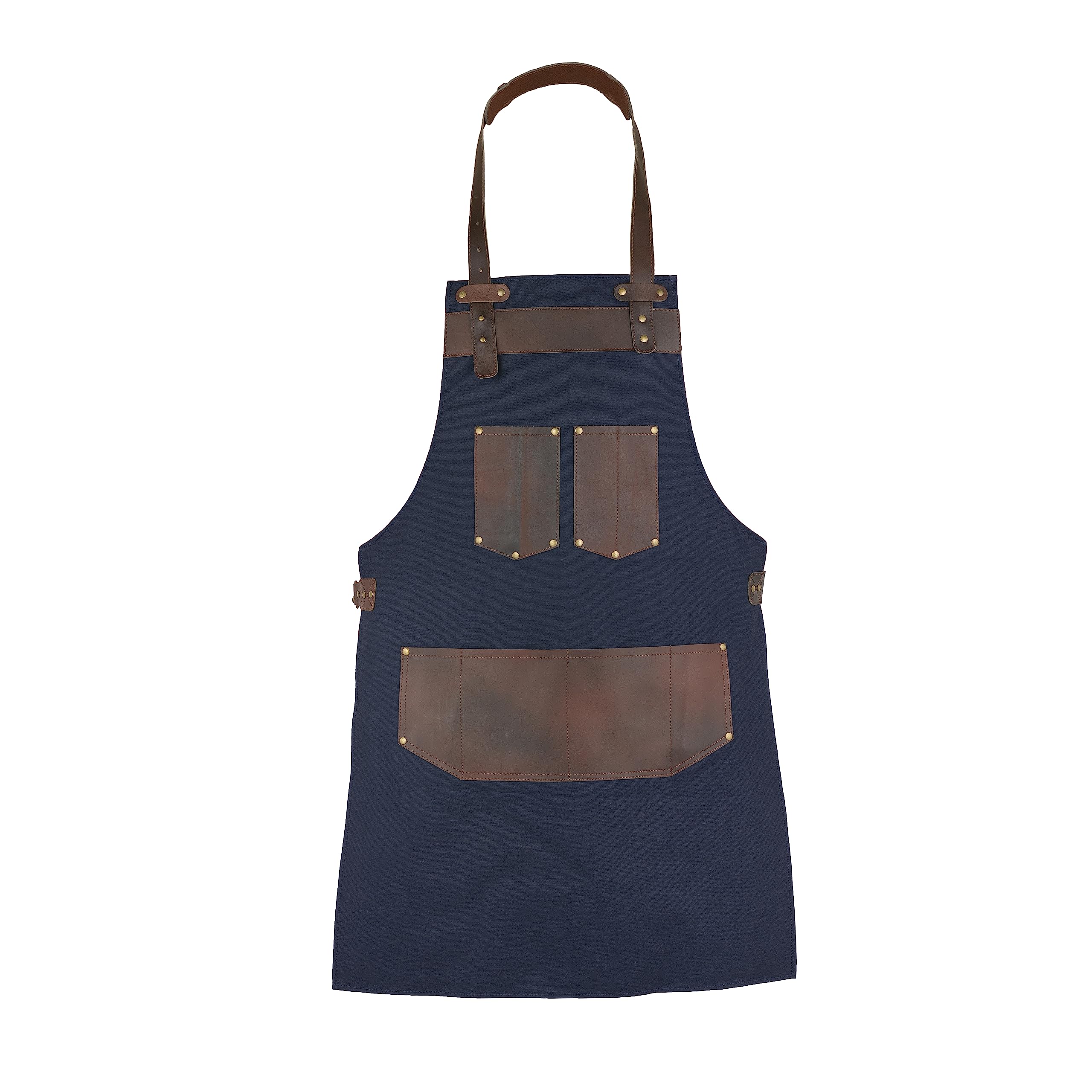 Leathershire Top Grain Leather Blue Canvas Apron Butcher Cook, BBQ, Chef, DIY, Woodwork Apron Gift for Him Gift for HerGift for Him Gift for Her (Blue 1)