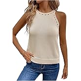 Milumia Women's Halter Sleeveless Sweater Vest Crew Neck Ribbed Knit Casual Tank Tops