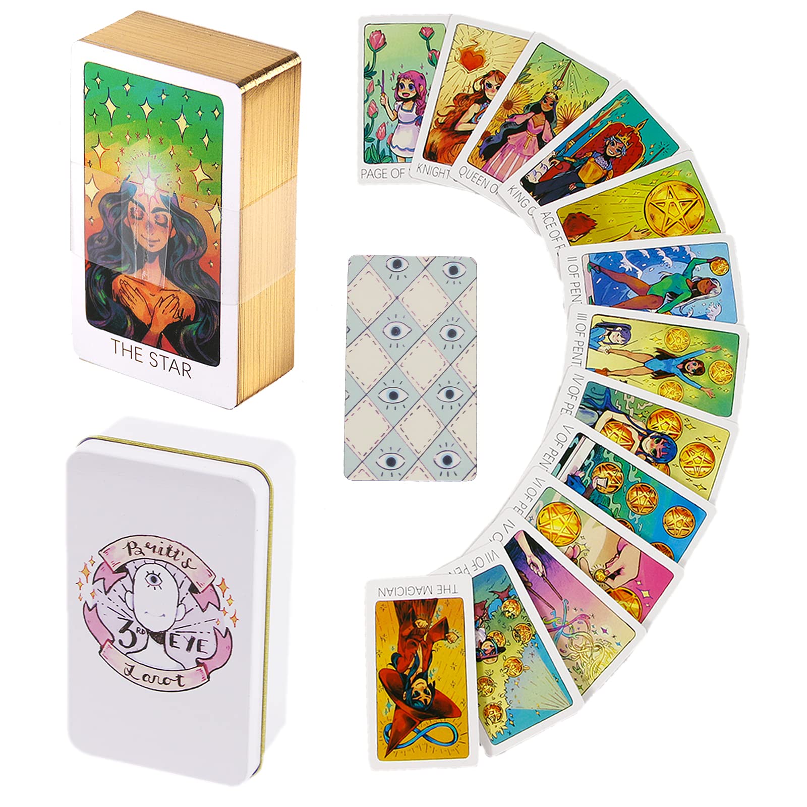 Atesswy Britt's Third Eye Tarot Deck in A Tin - 78 Tarot Cards (Limited Edition Gold Gilded)