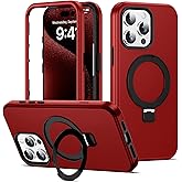 DuiDuiQ Compatible with iPhone 15 Pro Max Case 6.7''with Magnetic Ring Stand [Military Drop Protection][Compatible with Mag-Safe] Shockproof 15 Pro Max Phone Case for Men Wowen,Red