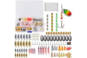 MOUHIKE Fishing Lure DIY Kit 228pcs Spinner Making Kit Spinnerbaits Accessory Blade Clevis Wire Shaft Treble Hooks Tackle Set Fishing Spoon Rigs Fishing Gift