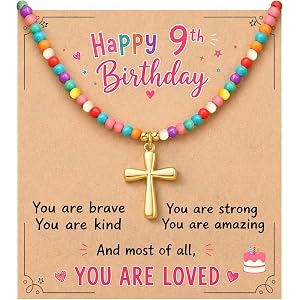 PINKDODO Colorful Bead Cross Necklace Happy 8th 9th 10th Birthday Gifts