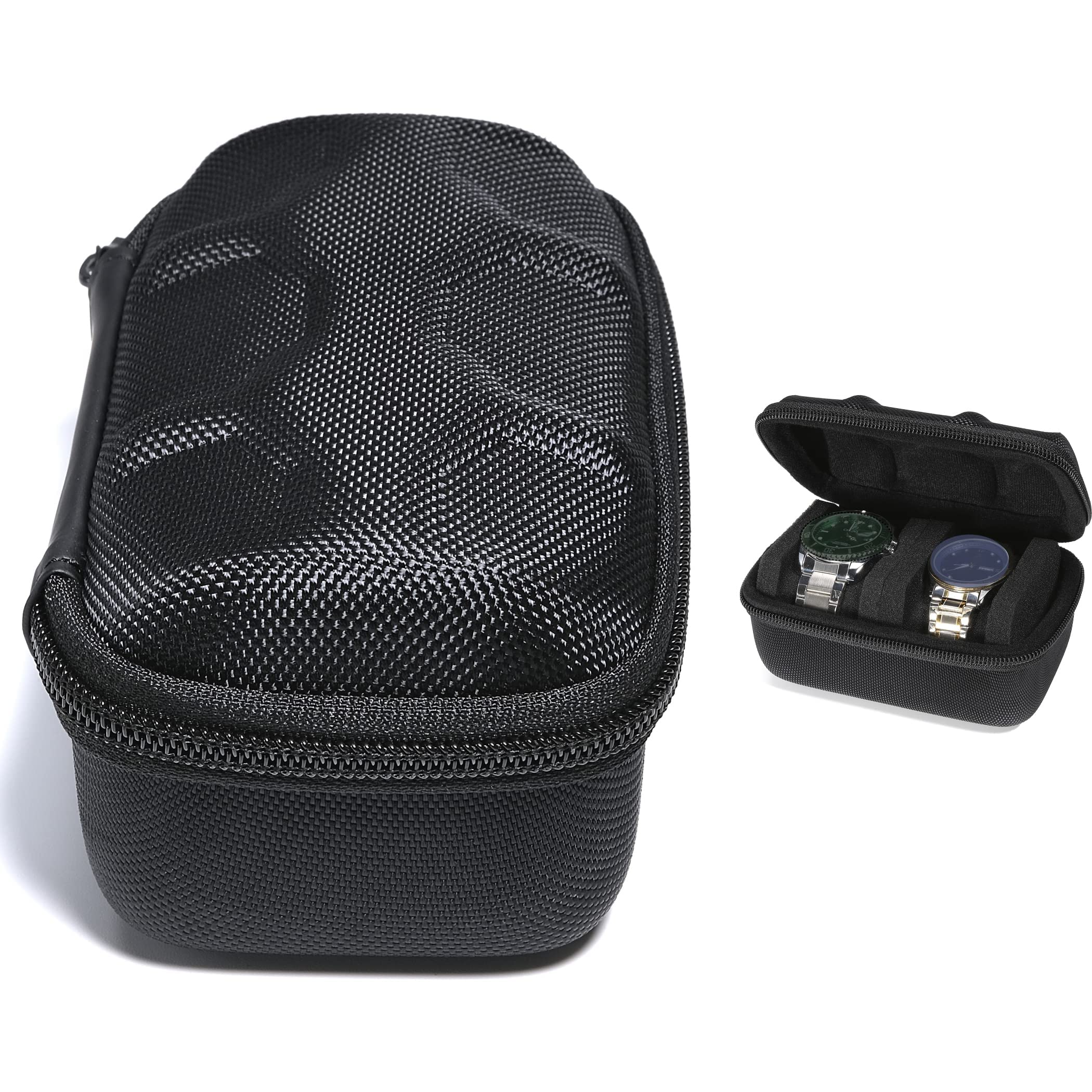 RIGICASE Hard Compact Watch Roll travel case, 2 Slots Portable holder and Organizer with Soft Pillow, keep watch from moving(fit up to 55 mm)