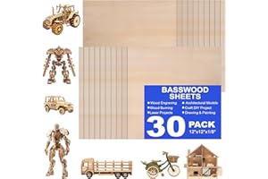 QSJQAMG 30 Pack 12"x12"x1/8" Basswood Sheets for Crafts,3mm Craft Wood Plywood,Unfinished Wood,for DIY Ornaments and Model Engraving,Wood for Laser Cutting,Architectural Models,Drawing,Wood Burning