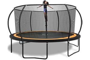 TruJump PRO Trampoline with Enclosure - Heavy-Duty Outdoor Trampoline with W-Leg Stability, Curved Poles, UV-Resistant Jump Mat, and ASTM-Certified Safety for Kids and Families