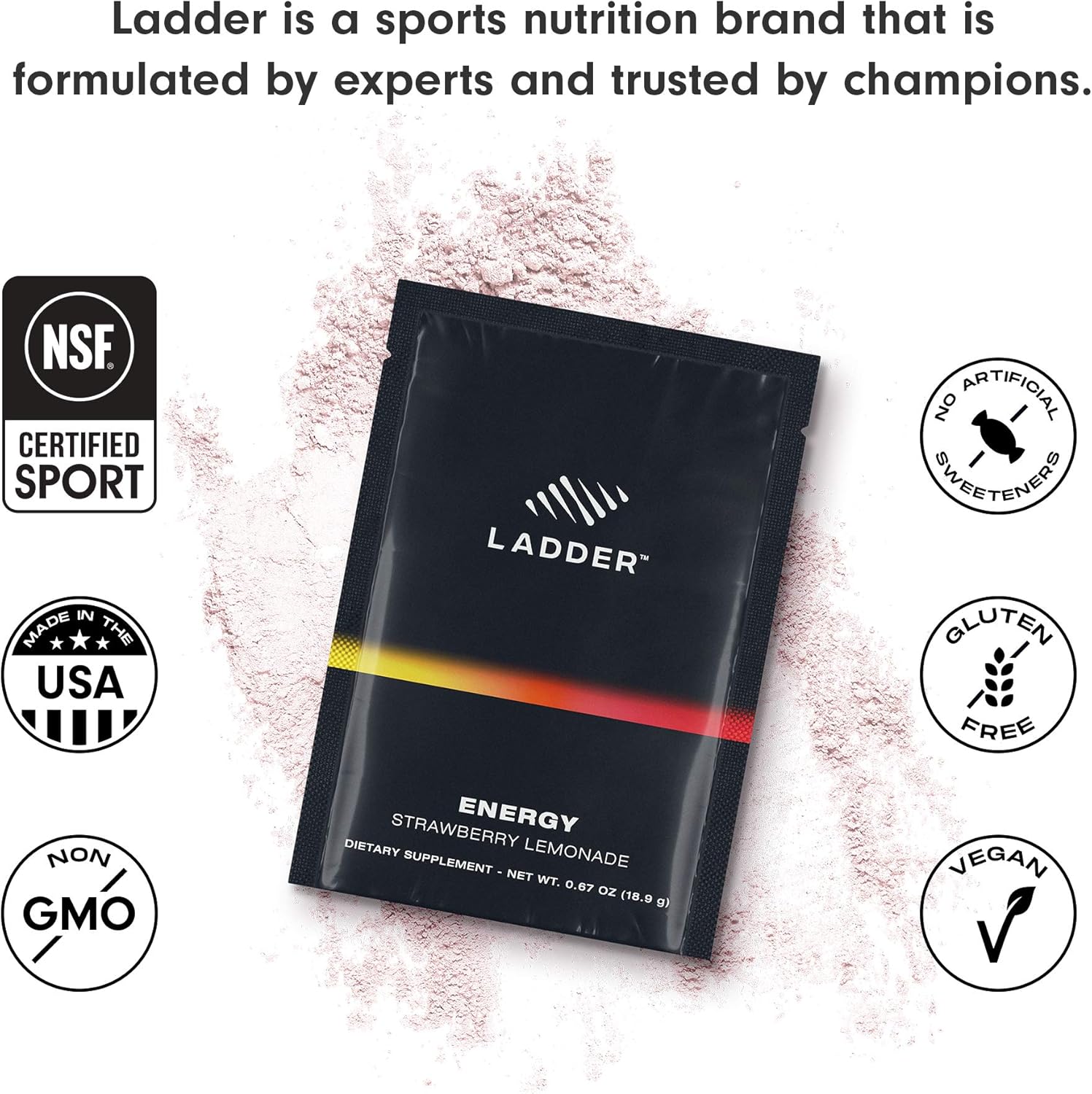 LADDER Sport Pre-Workout Strawberry Lemonade - 100mg Natural Caffeine, Beta-Alanine, Citicoline, Creatine, Theanine, No Artificial Sweeteners, 15 On-The-Go Packets, NSF Certified for Sport: Health & Personal Care