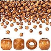HINZIC 200pcs Brown Wooden Beads, 11x12mm Large Hole Macrame Bead, Natural Wood Hair Bead, Round Loose Spacer Beads for Making Handmade Craft Bracelet Necklace