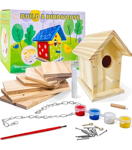 UZSUZZ Kit De 4 Casitas De Pájaros De Madera Para Pintar – Manualidad DIY Creativa Para Niños