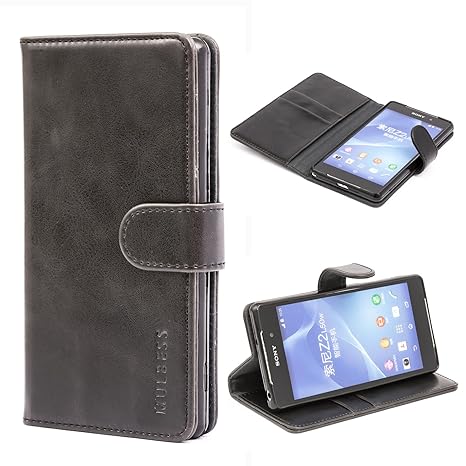 Mulbess Ledertasche im Ständer Book Case / Kartenfach für Sony Xperia Z2 Tasche Hülle Leder Etui,Schwarz