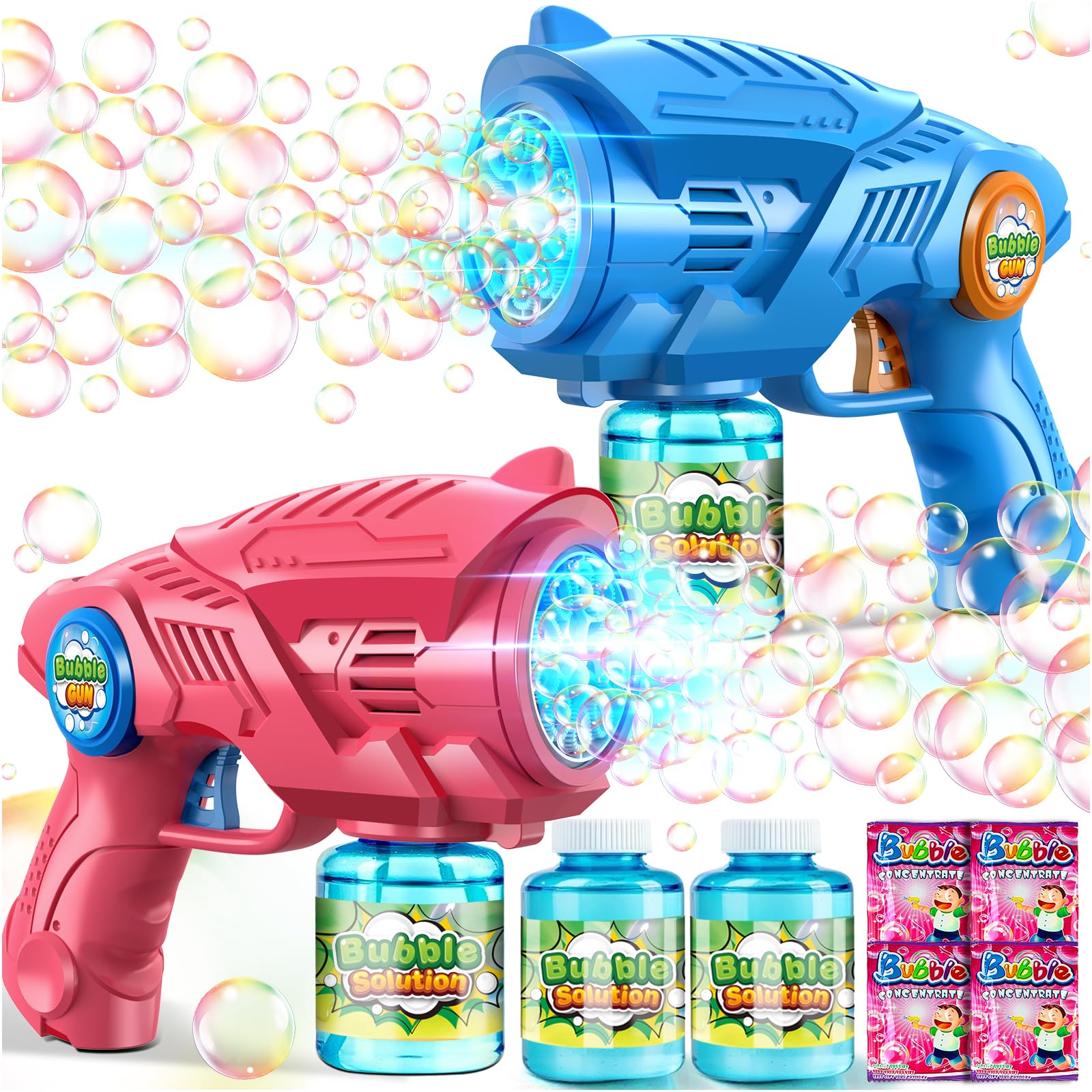 Bubble Gun Mchaine Toys for Kids: Automatic Bubble Blaster with 2 Bottles Refill Solution - Bubble Maker for 3-8 Year Old Boy Girl Kids, Outdoor Toys for Easter Birthday Wedding Party Gift (Blue, Red)