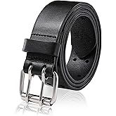MILORDE Men's Jean Leather Belt Double Prong, 35mm 100% Genuine Leather, Handmade, Classic Designs for Work and Casual