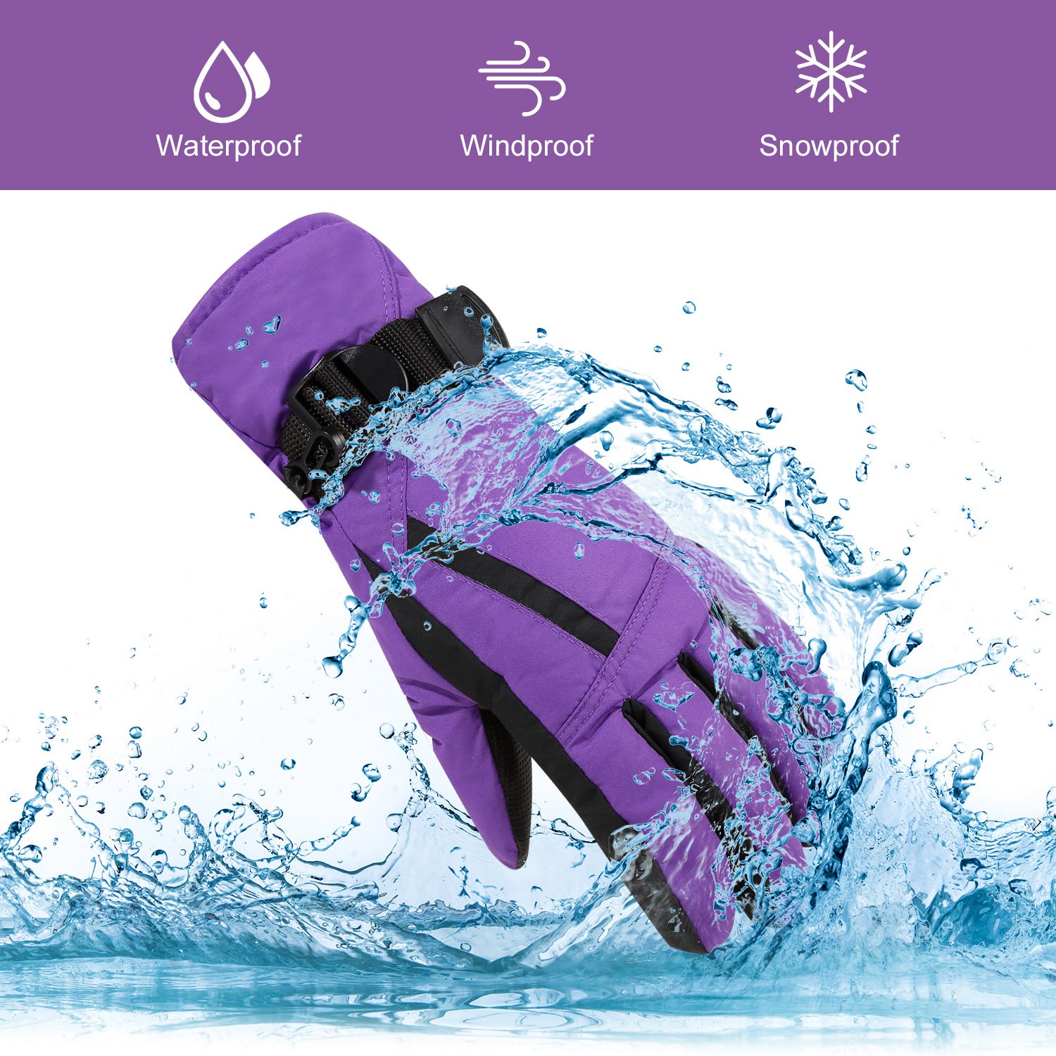 Women\'s Waterproof Windproof Ski Gloves for Skiing, Snowboarding，Cycling and Other Winter Sports Glove with Windproof Thermal Shell & Synthetic Leather Palm