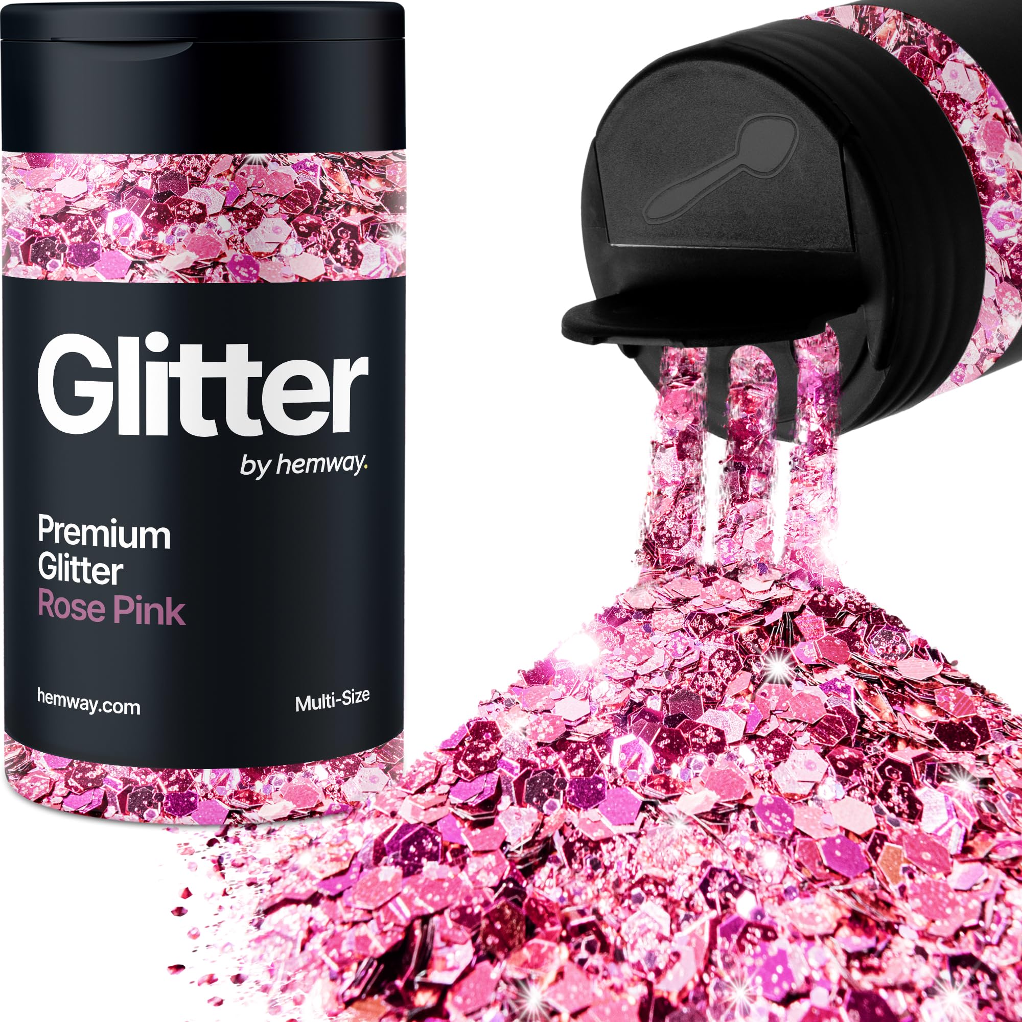 Hemway Rose Pink Glitter Shaker, 120g Multi Size Glitter for Crafts Metallic Flake Sequins for Resin & Epoxy Crafts for Decorating, Halloween, Christmas, Nail, Face, Bunting, Art, Pots