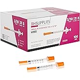 BH Supplies Insulin Syringes U-100 for 30 Units 31G .3ml/cc 5/16" (8mm) Pack of 100 Pcs