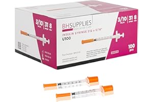 BH Supplies Insulin Syringes U-100 for 30 Units 31G .3ml/cc 5/16" (8mm) Pack of 100 Pcs