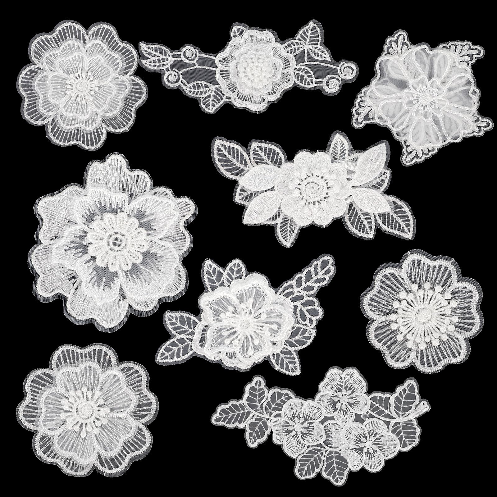 Photo 1 of 16pcs 3D White Flower Lace Embroidery, Floral Sew Iron on Patch Organza Patches Appliques,DIY Wedding Dress Flowers Applique for Women's Dress Jeans Sweater Hats