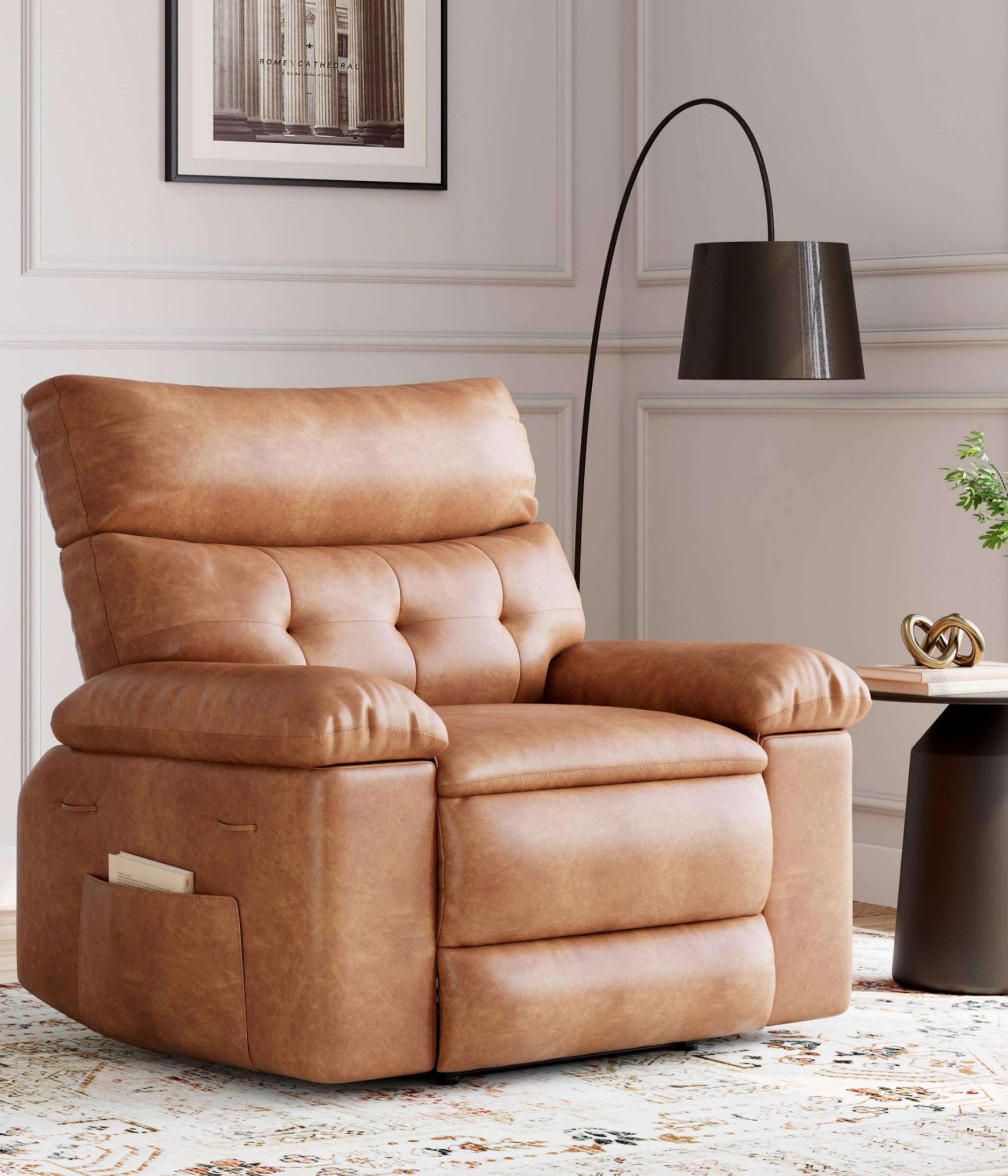 Photo 1 of *** SEE NOTES ***Oversized Wide Recliner Chair - Heat and Massage, PU Leather Large Manual Recliner for Adults, Comfort Lazy Chair with 1.5X Sponge Filling and Easy Recline Mechanism for Relaxation