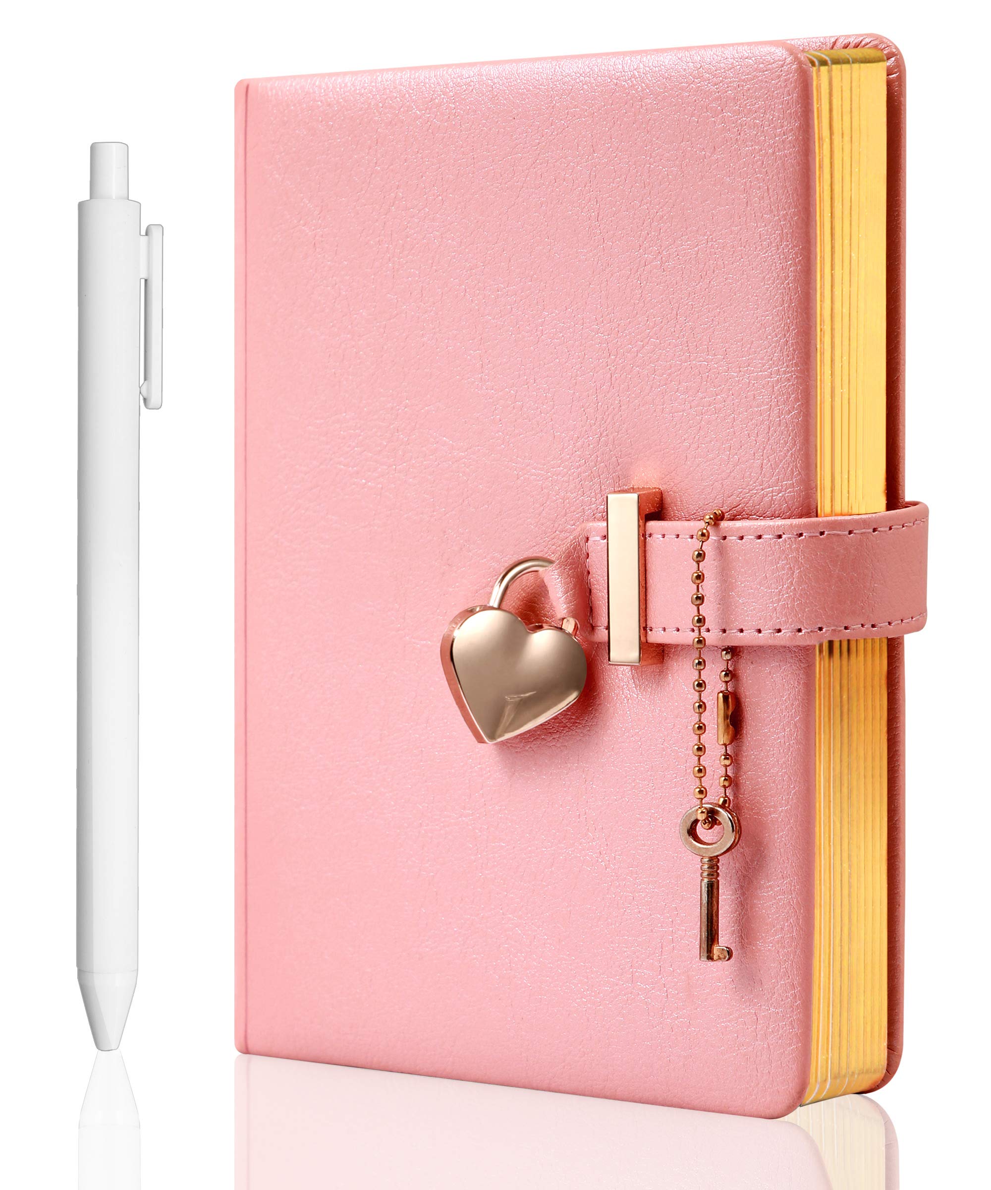 CAGIE Diary with Lock and Key,Heart-shaped Combination Lock ,Lock Journal for Girls,Leather Jounal Personal Organizers, Girl Secret Notebook,5.3x7 inches