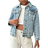 WDIRARA Toddler Girl's Collared Long Sleeve Button Front Ripped Denim Shirt Jacket