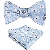 Alizeal Mens 2pcs Floral Self Tied Bow ties with Flower Patternd Handkerchief Set