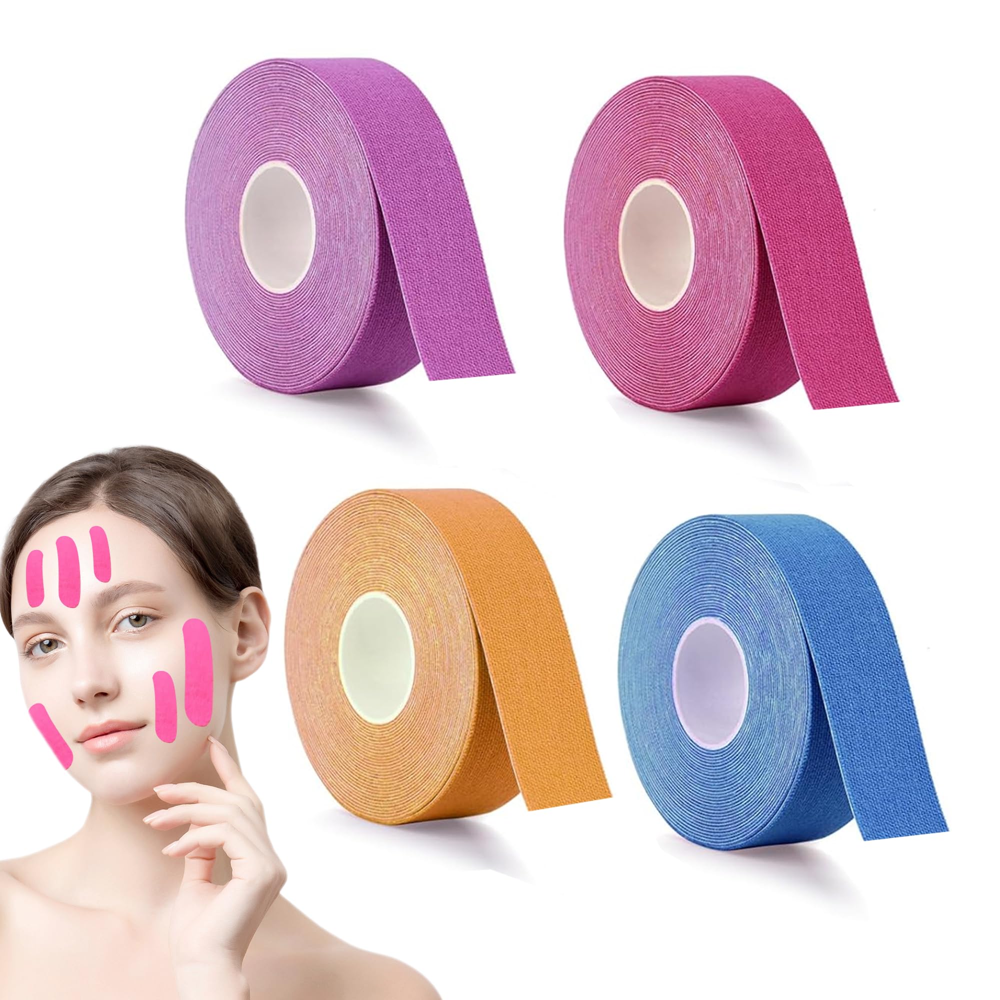 4 Pcs Face Tape for Wrinkles Colorful Face Tape 2.5cm*5m Kinesiology Tape for Face Wrinkles Neck Lift Tape Elasticity Face Lifting Tape Firming Tightening Skin Neck Tape for Saggy Neck