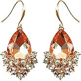 Navachi 18k Gold Plated White Crystal Pear Multi-color Zircon Drop Ear Stud Earrings