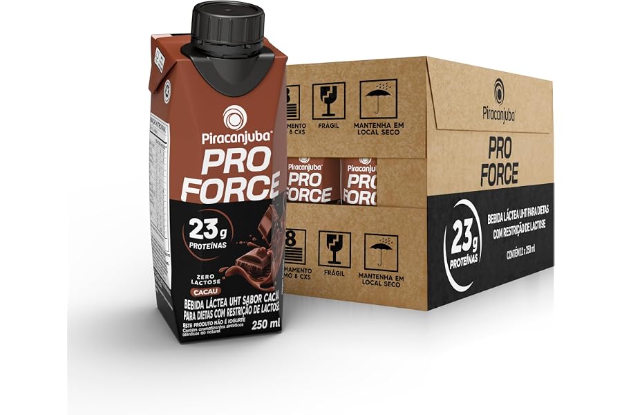 Piracanjuba ProForce Bebida Proteica Líquida Sabor Cacau Zero Lactose 23g Proteínas, Caixa 250ml – Pack com 12 Unidades