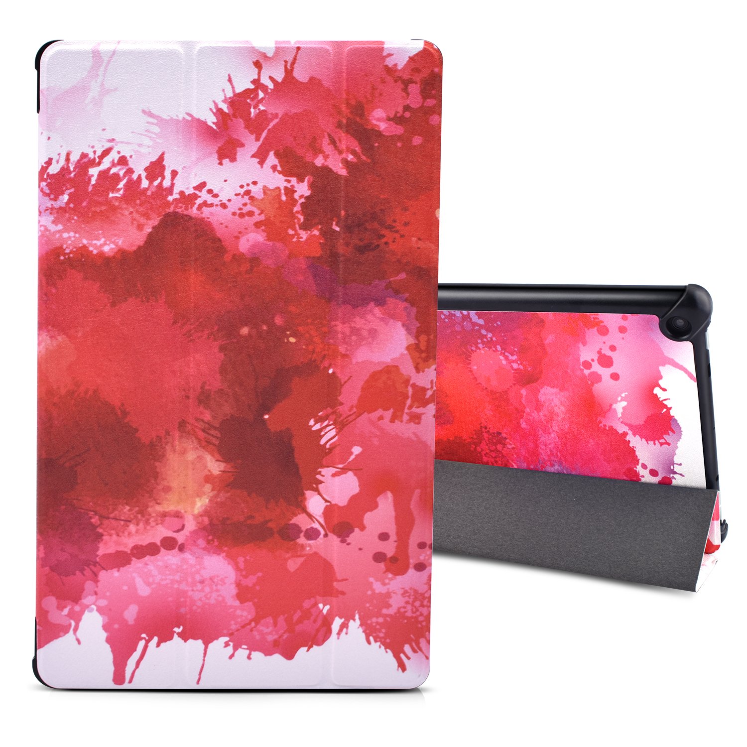 Dopup Fire 10 Case Ultra Lightweight Folding Stand Cover All New Slim-Fit PU Leather with Auto Wake/Sleep Fire 10 Tablet Case(Splatter Red)
