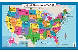 LIGHTHOUSE GEOGRAPHICS USA Wall Map for Kids with Illustrations- United States Poster Map for Home or Classroom, (18” x 29” Laminated)