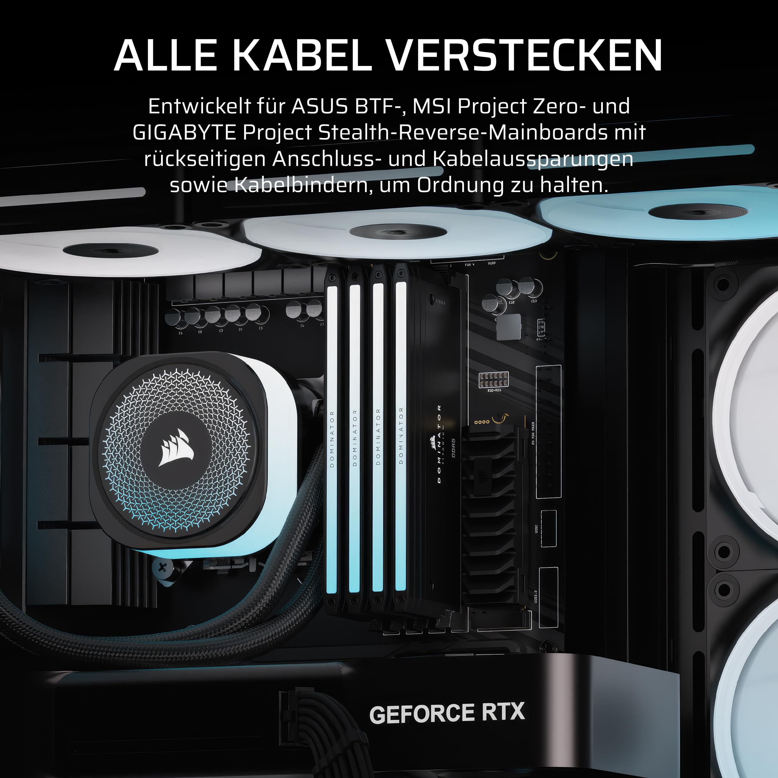 CORSAIR Frame 4500X LX-R RGB LINK Panoramaglas Mid-Tower-PC-Gehäuse – InfiniRail Lüftermontagesystem, Passend für Zwei 360 mm Radiatoren, GPU Anti-Sag, Enthält 3X LX120R RGB LINK Lüfter – Schwarz 8