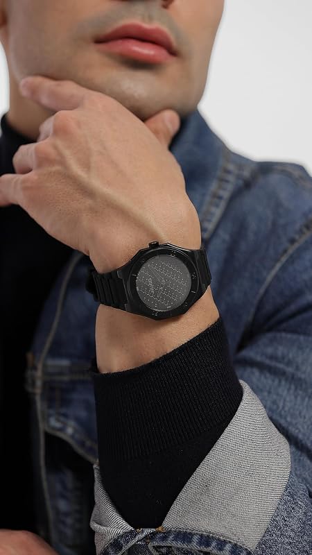Montre à Mouvement à Quartz Trois Aiguilles pour Homme Collection #Grail Light avec Bracelet en Silicone Noir - 1530396