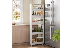 63" Slim Storage Cart on Wheels, 5-Tier Tall Narrow Mobile Shelf Organizer, Rolling Utility Cart with Metal Handle for Kitche