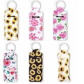 5Pcs Floral Lip Balm Holder Keychain, Cute Cottagecore Spring Fresh Lip Gloss Sleeve Pouch for Women, Bulk Assorted Lipstick Holder Keychain Backpack Purse Accessories (5 Floral Designs)