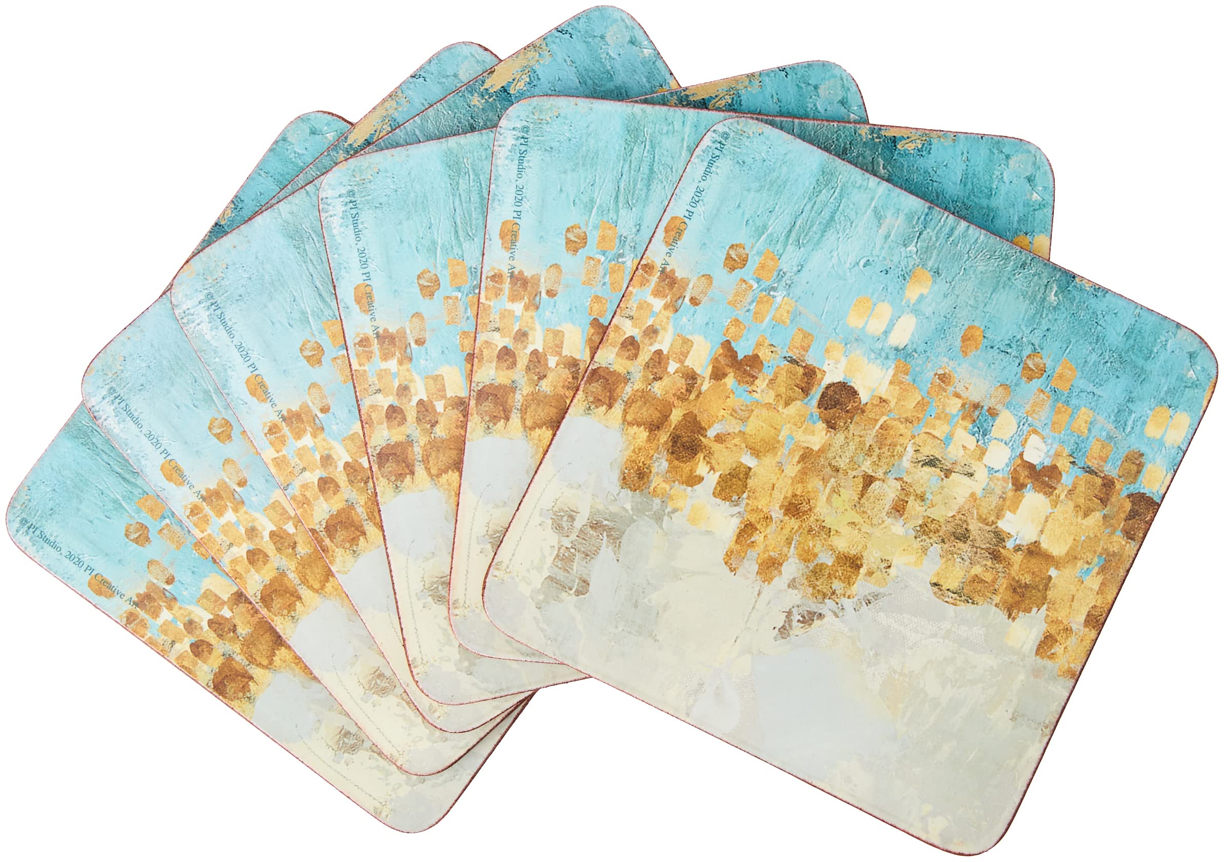 CREATIVE TOPS PREMIUM 5226090 'Golden Reflections' Printed Square Cork-Backed Drinks Coasters, 10.5 cm - Gold (Set of 6)