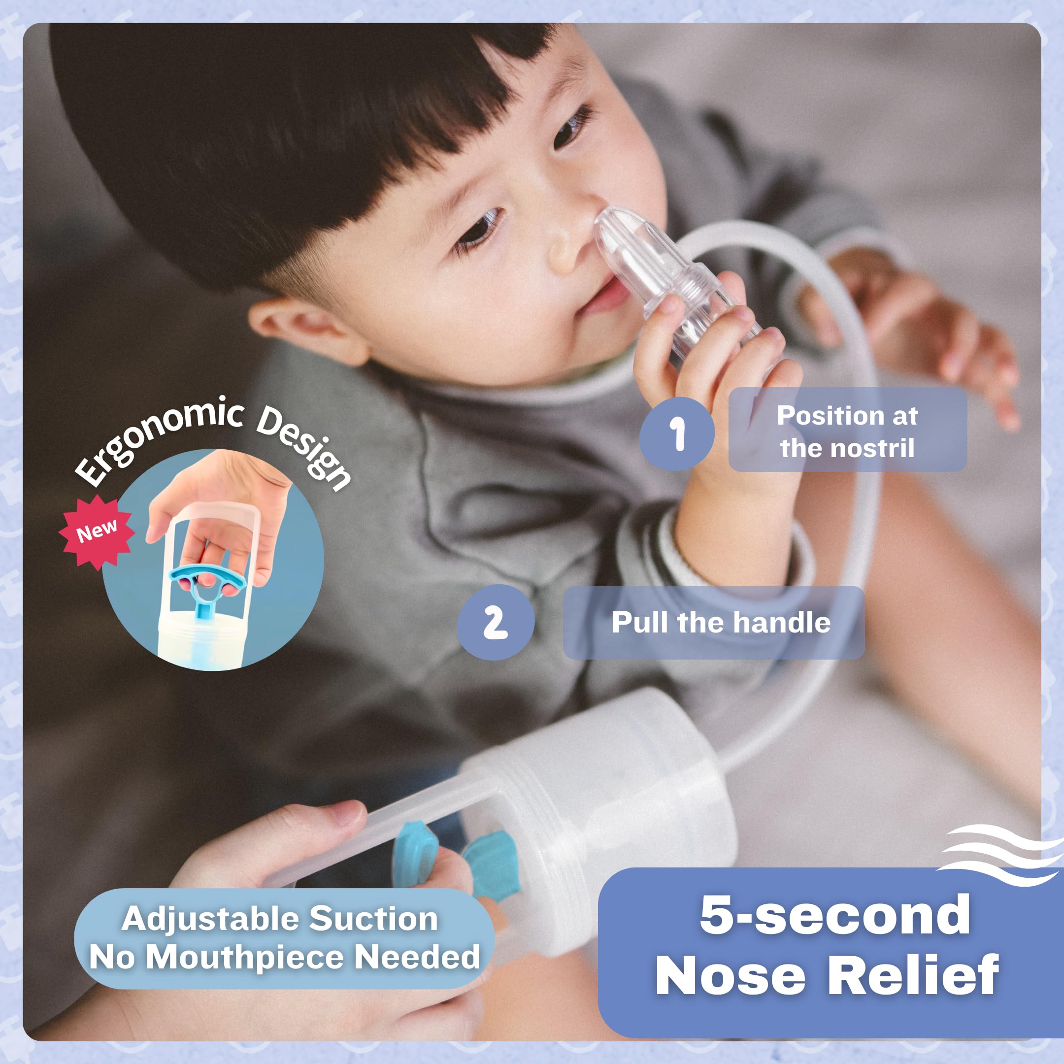 Chiboji Baby Nasal Aspirator – Powerful Hand Pump Nose Sucker | Booger Sucker with Rounded Non-Invasive Nozzle | Quiet and Strong Suction Nose Cleaner for Infants and Toddlers, Made in Taiwan