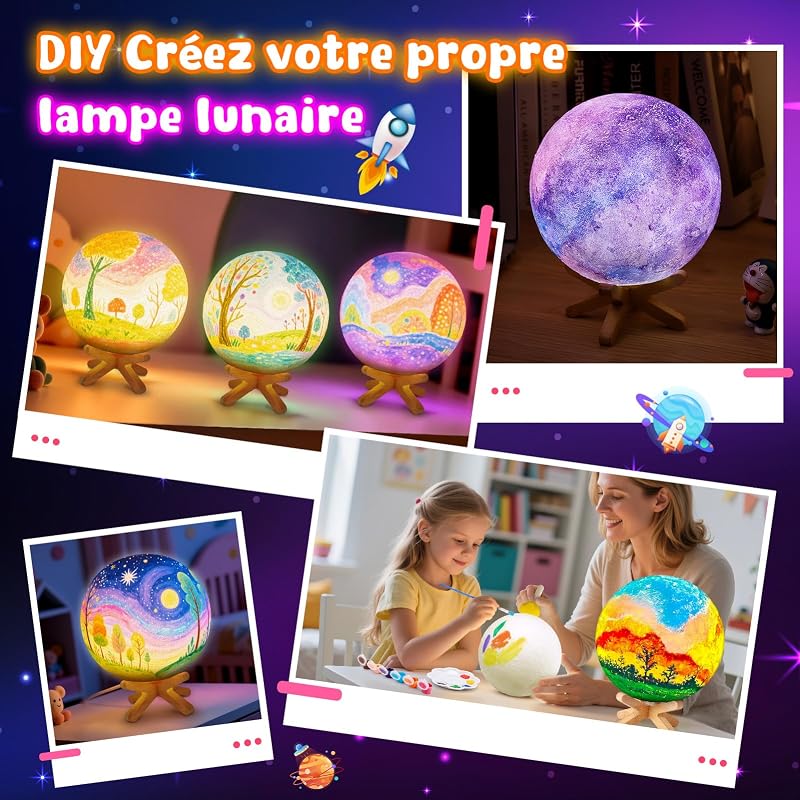 Cadeau Fille 6 7 8 9 10 11 12 Ans,Créatifs Fille 9 10 11 12 Ans Kit Jouet Enfant 5 6 7 8 Ans Activites Manuelles pour Enfants de Peinture Lampe Lune Cadeau Anniversaire Enfant Garcon 6-12 Ans