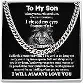 GLAVICY To My Son Cuban Link Chain Necklace from Mom or Dad, Stainless Steel Pendant Jewelry, Son Necklace with Message Card and Box Meaning on Birthday Christmas Gift