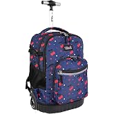 Tilami Rolling Backpack, 18 inch Shoulder Drop, Concealed Pockets and Wheel Cover, Laptop Backpack for Boys and Girls, Cherry Blue