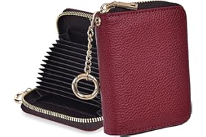 HerriaT Credit Card Wallet, Genuine Leather Zipper Coin Pockets Card Cases Holder for Men Women, RFID Blocking, KeyChain Wallet, Compact Size