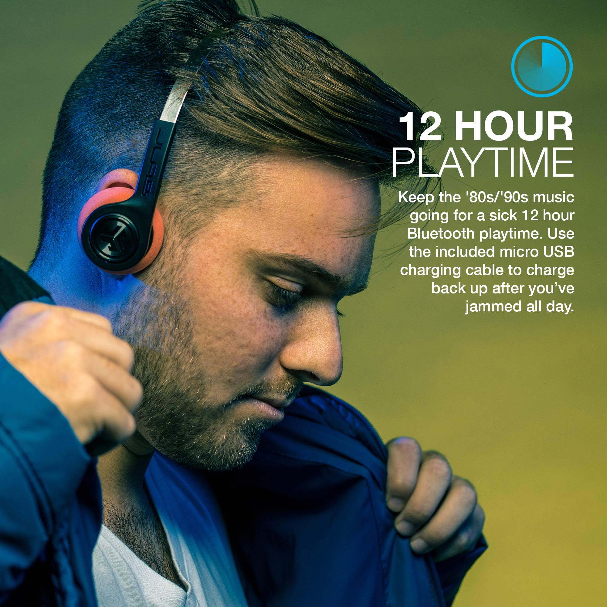 JLab Rewind Wireless Retro Headphones, Bluetooth 4.2, 12 Hours Playtime