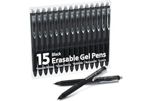LINEON Erasable Gel Pens, 15 Pack Black Retractable Erasable Pens Clicker, Fine Point, Make Mistakes Disappear, Black Inks for Writing Planner and Crossword Puzzles…