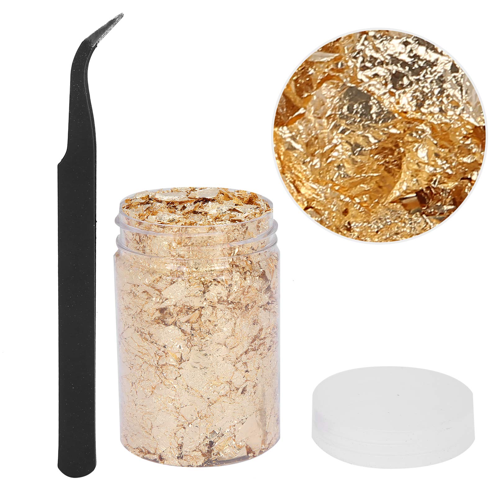Gold Foil Flakes Resin, 10g Gold Leaf Flakes Gold Foil Crafts Decoration for Nail Art Gilding Painting, Shiny Metal Gold Foil Flakes DIY Glitter Decoration