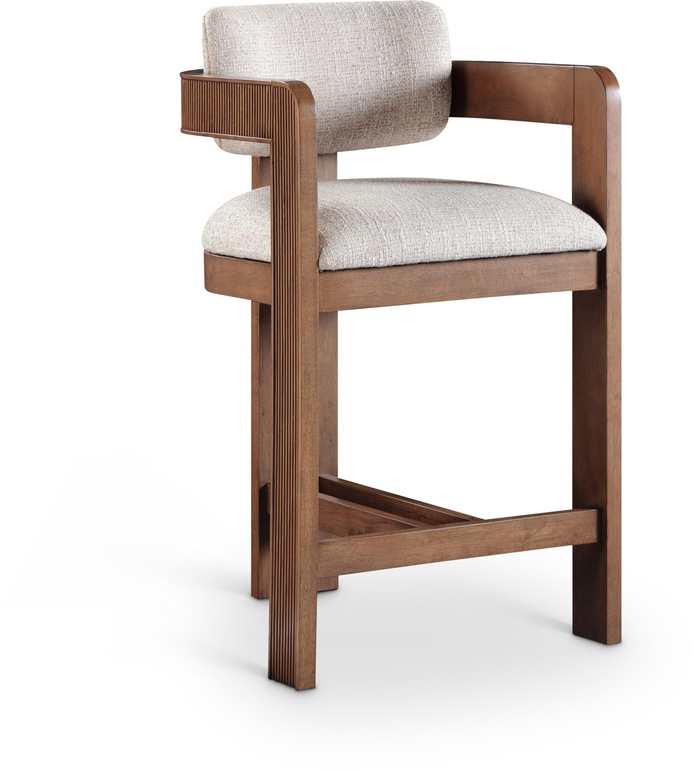 Photo 1 of ***READ CLERK NOTES*** ***PARTIAL SET - ONLY 1 Chair***
Meridian Furniture 11076Beige-C Sacha Collection Art Deco Stool with Rich Beige Linen Textured Fabric, Two Tone Weave, Solid Wood Brown Walnut Finish, Fluted Wood, 20.5" W x 21" D x 37.5" H, Beige