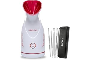 KINLITO Facial Steamer Ionic Face Steamer for Home Facial, Warm Mist Portable Facial Steamer for Deep Cleaning Unclog Pores with Blackhead Remover, Aromatherapy Kit for Personal Home SPA (Rose Red)