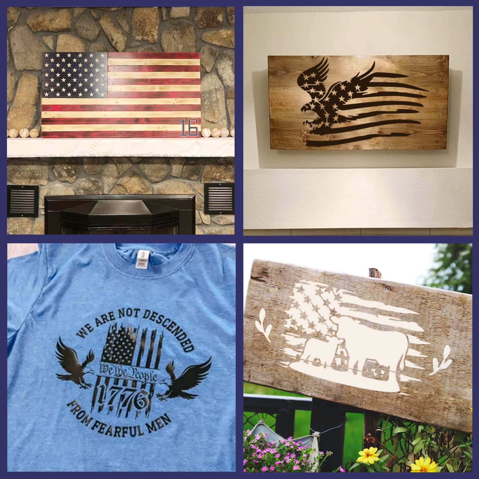 12pcs American Flag Stencil Star Stencils for Painting Union 50 Stars 1776 Military We The People Template for Flag Patriotic Wood Burning Stencils for Spray Painting on Shirt Project Crafts Wooden