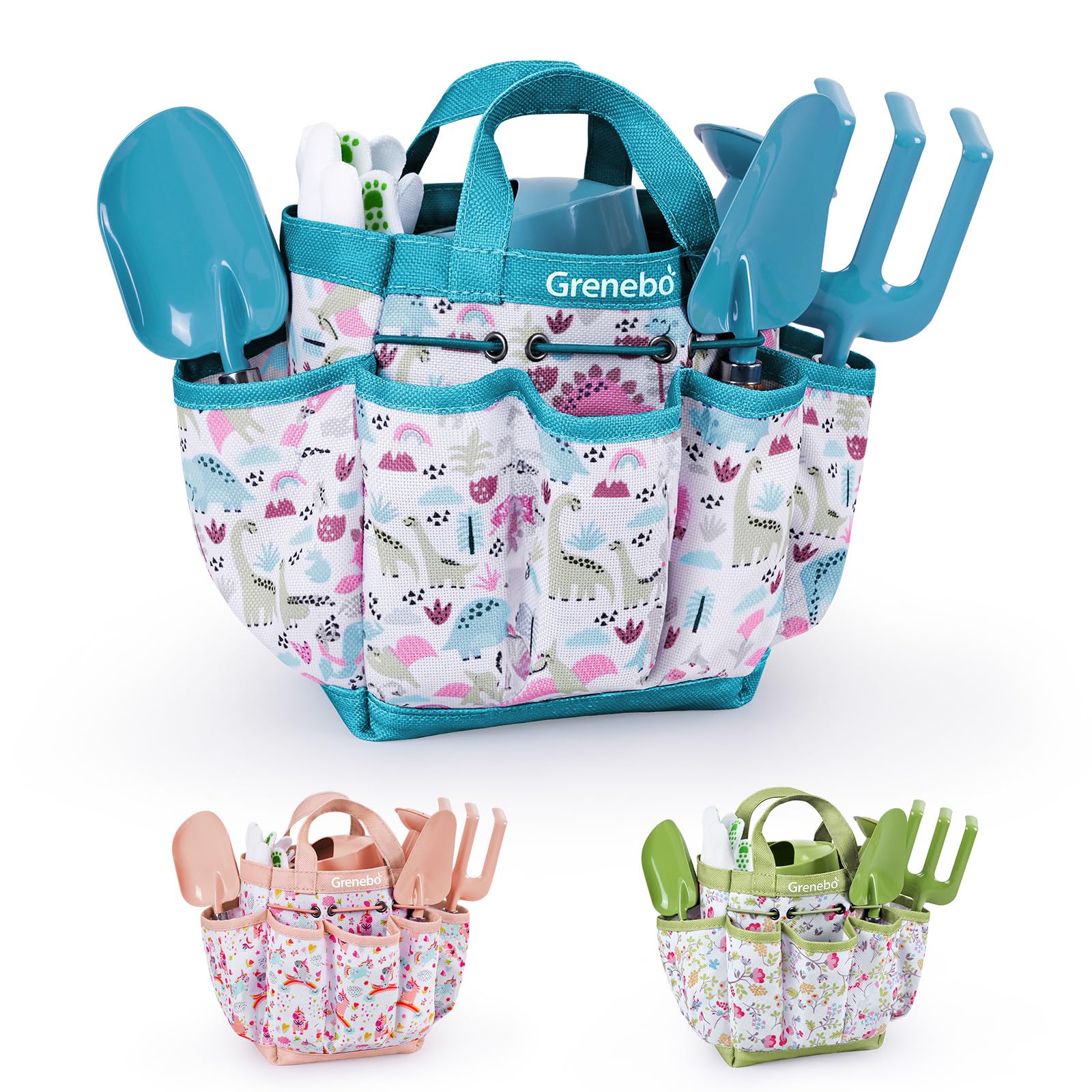 Kids Gardening Tool Set - Sturdy Metal & Wooden Tools for Ages 3-12 with Shovel, Rake, Watering Can, Gloves, Waterproof Apron & Tool Bag - Outdoor Educational Gift Toys for Boys Girls (Blue)